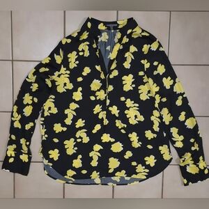 David Lerner New York Floral Snap-Front Blouse – Black & Yellow (S)